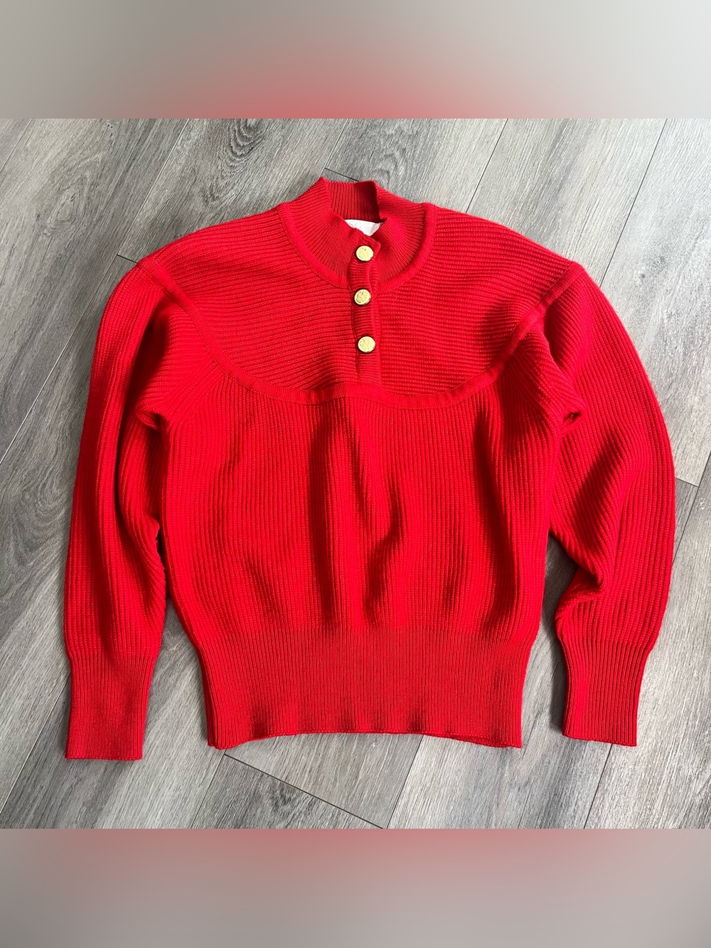 Vintage S.S.G. Catharine Lover Red Wool Blend Gold Button Sweater M